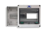 Powerside 770-009010 UL listed and IP65 protection. Hinged window and integrated DIN Rail. 18.2cmW x 18cmH x 12.3cmD (7.2
